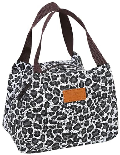 JSTHHTT Sac Repas pour Femme Homme, Portable Lunch Bag, Petit Panier Repas, Boîte à Déjeuner, pour Étudiant Bureau Pique Nique (Imprimé léopard) (Noir)