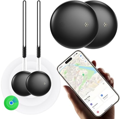 Smart Air Tracker Tag 2 Pack - Bluetooth Key Finder Compatible with Apple Find My (IOS Only), 100dB Beep Waterproof Lightweight Item Finders, Trackers Devices for Luggages Bike Bags Suitcases and More