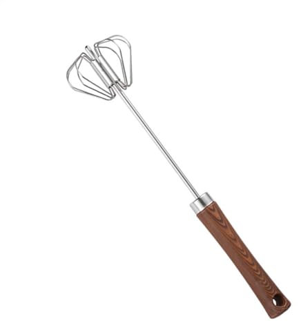 Semi Automatic Whisk, Hands Push Whisk Blender for Home, Wooden Handle Rotating Semi Automatic Eggbeater for Whisking, Frothing, and Mixing, Manual Whisk for Kitchen