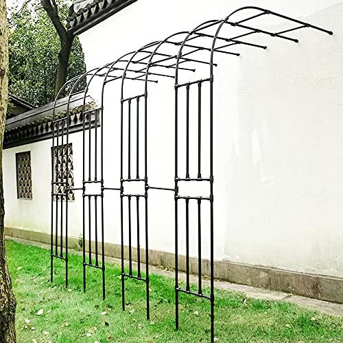 Black Steel Rose Arch for Backyard Patio Metal Half Arch Garden Arch with 20mm Resin Coating Courtyard Arbor Gate 90cm Tall 300x240x40cm