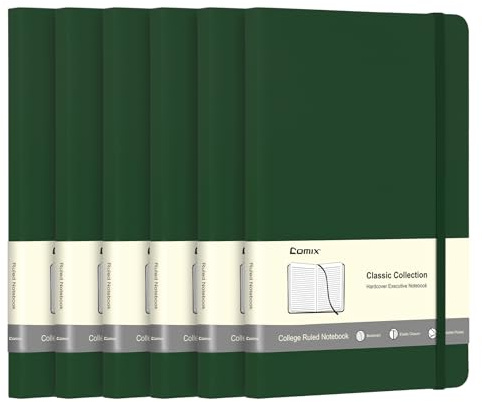 Comix Notizbücher, liniert, 240 Seiten, 14 x 21,1 cm, dunkelgrün, A5, mittlere Hardcover Notizbuch, klassische College-Notizbücher zum Schreiben, 6 Stück