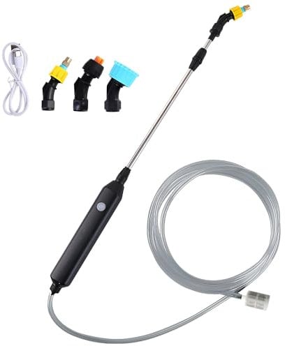 Dhqkqg Battery Powered Sprayer, 3.7v Battery Powered Sprayer with Telescopic Wand, 3m Hose, 3 Nozzles, Electric Garden Plant Sprayer, Portable Spray Wand for Garden Yard Lawn Weeds (2400 mAh)