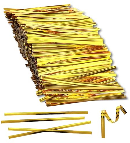 Cfcyhla 1000 Stück Twist Ties Metallischen Bindebaender Verschluss Für Tüten Gold Bindebaender Tütenclips Verschlussstreifen Bindestreifen Für Bäckerei Süßigkeitentüten Plätzchen Schokolade(3.9inch)