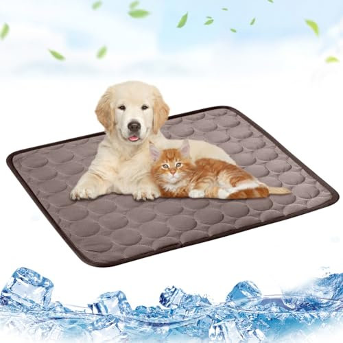 Kühlmatte für Hunde, Kühlkissen für Katzen, Kühlmatte für Haustiere, Hundematte Kühldecke, Hundebett Weiches Matten, Faltbar Reisedecke für Hunde, für Reise Camping Sommer -100 x 70cm (Kaffeefarbe)