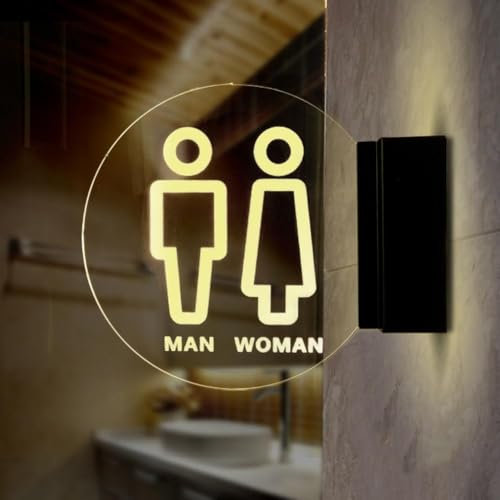 LED-Toilettenschild, doppelseitig, seitlich montiert, Toilette, Erinnerung, Schild, für Herren, Hotel, Badezimmer, WC und Damen, Schild, Wandwaschraum, Acrylschild, Toilette, Toilette, Herren,