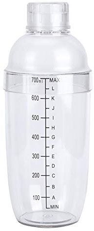Shaker à cocktail en plastique transparent de 700 ml, avec graduation et passoire, pour la maison ou le bar