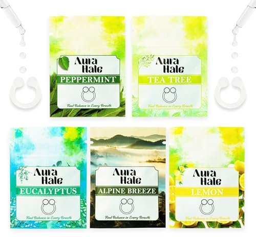 AuraHale Breathe Easy Pack - Nasendiffusorringe mit ätherischem Öl für klare Atmung und Vitalenergie | tragbare Aromatherapie | medizinisches Silikon | organisch