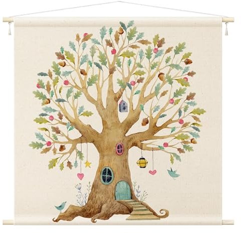 micasia Wandteppich Kinderzimmer Stoffbild inkl. Holzstäbe & Seile Wanddeko - Made in Germany - Kunstkopie Modern beige Baby Mädchen Junge Wandbehang 1165 (90x90cm)