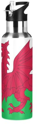 Edelstahl-Wasserflasche, 900 ml, auslaufsichere Wasserflaschen für Fitnessstudio, Outdoor, Reisen, Schule, Wales-Flagge