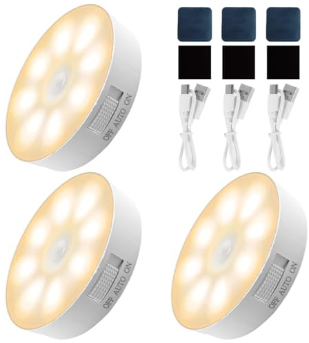 3 Pezzi Luce Notturna Sensore Movimento,Luci Armadio Led con Sensore,3 Modalità Regolabili,Luce Notturna Led per Scale, Corridoio, Cameretta dei Bambini, Camera [Classe di efficienza energetica A]