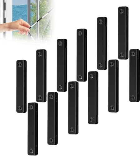 12 Pcs Magnetic Strips for Window Fly Screens,Self-Adhesive Magnetic Strips Clips,Punch-Free Universal Strong Magnet for Fly Screens Window Net Insect Screen, Mesh Curtains, Door Curtains-Black