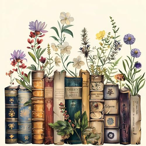 Fountor Bücher Diamond Painting Erwachsene 35x35 CM, DIY Gift Craft | Blumen Diamond Painting Bilder, Bücher 5D Full Round Drill Diamond Art, Stress Relief Craft Kits, Home Wall Decor Geschenk
