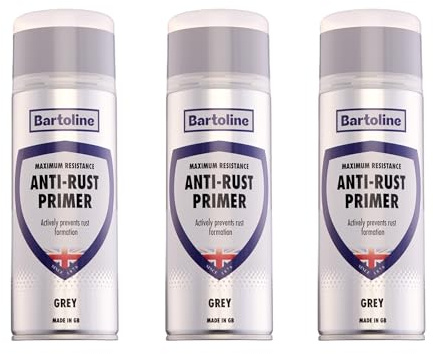 Bartoline Anti-Rust Primer Grey Spray Paint 400ml – 3 Pack Rust Preventative Primer for Metal Strong Adhesion to Steel, Iron, Aluminium Matte Finish, Fast-Drying Outdoor & Automotive Use