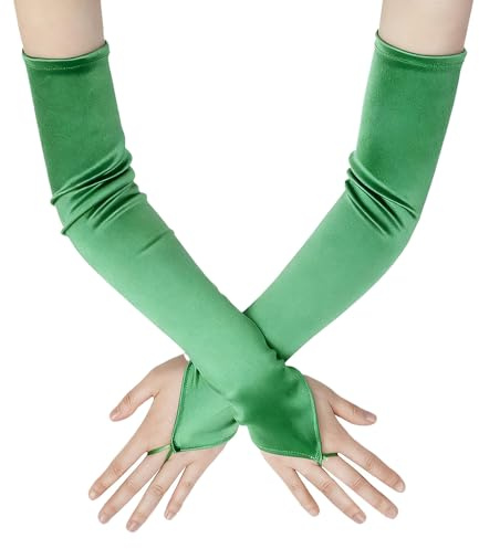 Sepheo 1 Paar Lange Satin Handschuhe für Damen Ca. 48cm,Fingerlos Abendhandschuhe Weich Gloves aus Stoff,Elegant Kostüm Accessoires für Frauen Braut Hochzeit Oper Ball Karneval Party,Rot
