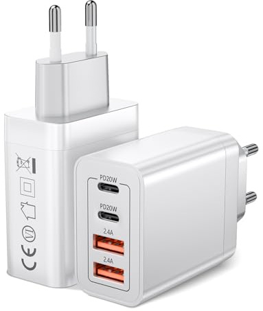 Cargador USB C 2Pack, 40W Cargador Tipo C, cargadors Rapido QC 3.0, 4 Puerto Enchufe USB c cargadors Multiple para iPhone 16 15 14 13, Samsung S25 S24 S23, Huawei, iPad