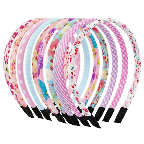 10 Pack Girls Headbands for Toddlers and Kids, Floral Elastic Fabric Hair Bands, Soft Wide Cloth Covered Headbands for Little Girls (No Plastic Feel, Comfort Fit)
