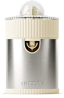 Guzzini, Sous Chef Zitruspresse mit staubdichtem Deckel, 100 W, Edelstahl, Bio-Based, Doppelkegel 2-in-1, tropffreier Ausguss (Cream)
