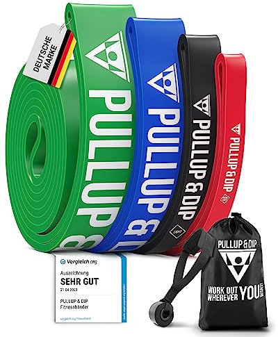 Fitnessbänder Widerstandsbänder von Pullup & Dip mit Tasche und gratis Übungsanleitung - Klimmzugband Widerstandsband Pull Up Resistance Band – Fitnessband Klimmzughilfe in Light (schwarz)