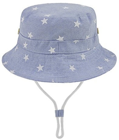 Petite Fortune Chapeau de Soleil Bébé Bob de Plage Anti-UV Bonnet Enfant avec Cordon Coton Confortable Panama Pêche Casquette en Denim Printemps Été, Tour de Tête 40-45cm pour 3 Mois-12Mois