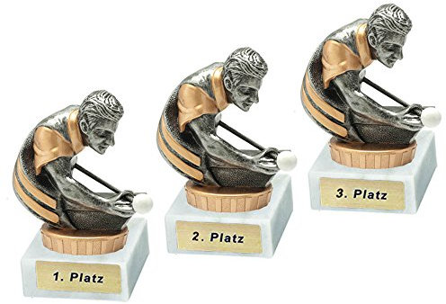 RaRu 3 Billard-Pokale mit Wunschgravur und Resin-Klebefigur