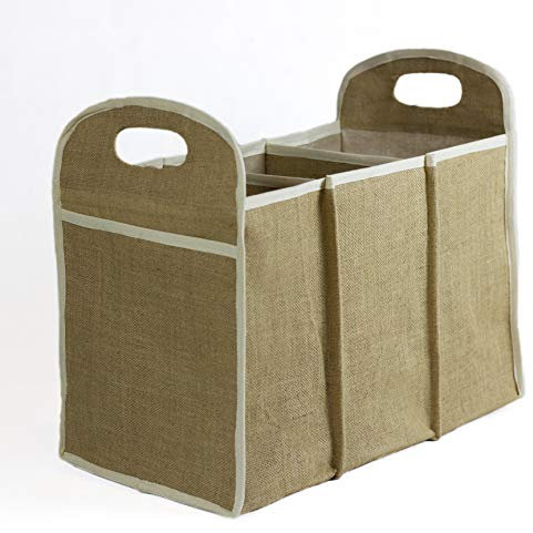 Metrox 99090 Faltbox aus Jute (Farbe Natur, 3 Fächer, Falttasche für Kofferraum, Zeitschriften, Kaminholz, Maße 48x30x60 cm)