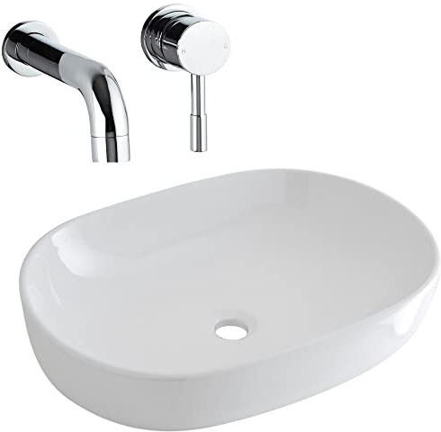 MILANO Oval Countertop Bathroom Basin Wall Mounted Mixer Tap 590 x 425mm