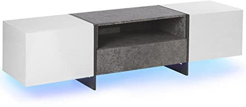 TV-Schrank weiß/Betonoptik mit LED-Beleuchtung Schublade 2 Schränken Russel
