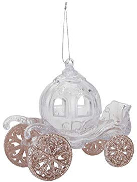Fairy tale Princess Carriage for your Christmas Tree, Glass look Acrylic Hanging Decoration Carriage with Glitter Detail in Blue, Rose gold, Champagne or Silver (Rose)