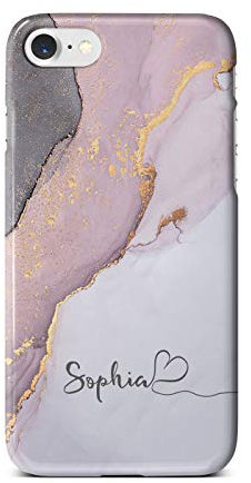 Personalised Watercolour Marble Name with Heart Phone Case for Apple iPhone SE 2020-3. Mauve and Grey Marble