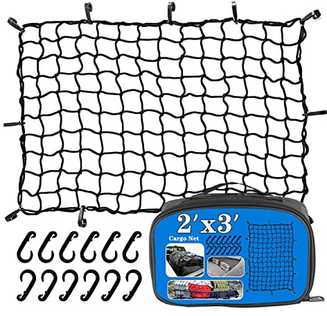 2’x3’ Bungee Cargo Net Stretches to 4'x6' for Truck Bed,Pickup Bed,Trailer,Motorcycle and Bike with 6 Adjustable Hooks Heavy Duty 5mm 2”x2” Mesh Holds Small and Large Loads by Cenipar