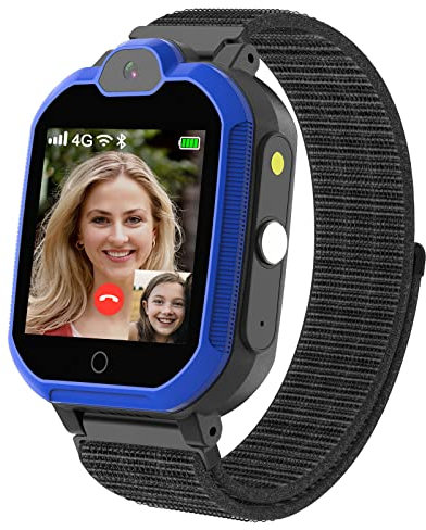 PTHTECHUS Montre Connectée Enfant 4G, Montre GPS Enfant avec Appel, Chat Vocal et Vidéo, Alarme, SOS, Appareil Photo, Podomètre, Mode Classe, WiFi Watch pour 4-12 Garçons Filles