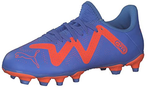 PUMA Unisex Future Play FG/AG JR Fussballschuh, Blue Glimmer White-Ultra ORANGE, 37.5 EU