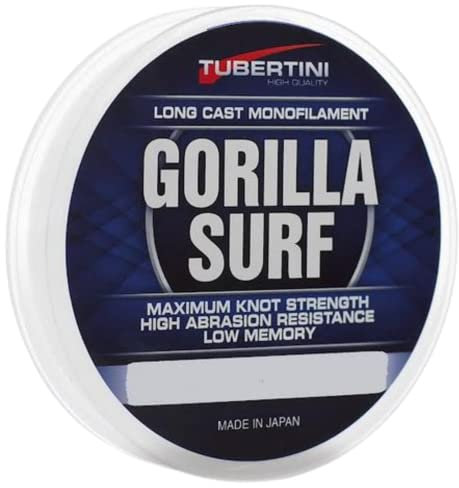 Tubertini monofilo Gorilla Surf specifico per la Pesca a Surf Casting, con Trattamento Esterno ULV. 500 mt. (diámetro 0,200 mm.), Trasparente
