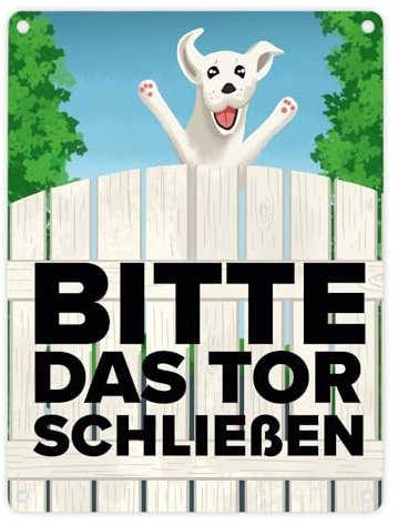 Bitte das Tor schließen Metallschild in 15x20 cm mit lustigem weißem Hund witziges Blechschild für Hundehalter lustige Warnung das Tor soll geschlossen bleiben Gartentüre