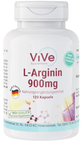 L-Arginin 900 mg - 120 Kapseln - Vegan - Beliebte Aminosäure - 900 mg Arginin-HCL pro Kapsel | Qualität aus Deutschland von ViVe Supplements