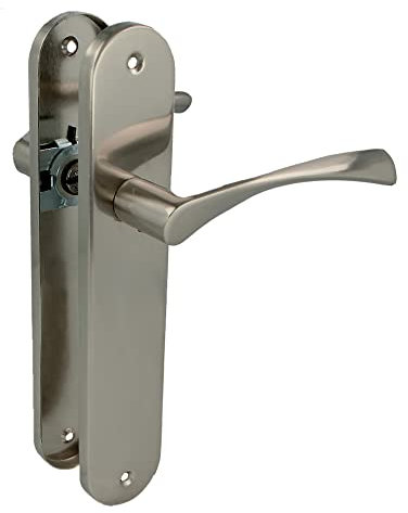 Amig - Juego de Manillas con Placa de Acero para Puertas - Mod. ISHI PB - 240 x 45 mm - Cuadradillo de 8 mm - Diseño Elegante y Sencillo - Sin Bocallave - Aluminio Níquel Cepillado