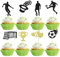 Sotpot 32pcs Glitter Soccer Cupcake Toppers Soccer Ball Cupcake Picks for Football Theme Birthday Party Baby Shower Kids Boy Men Birthday Party Supplies
