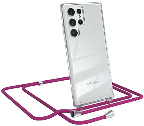 EAZY CASE Handykette kompatibel mit Samsung Galaxy S22 Ultra 5G Handyhülle mit Umhängeband, Handykordel mit Schutzhülle, Silikonhülle, Hülle, Stylische Kette für Smartphone, Pink