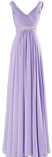 Lecureler Vestido de dama de honor con cuello en v fruncido, Lila, 36