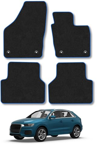 Audi Q3 (2011-2018) Carpet Car Mats | Blue Edge Trim Tailored Fit Floor Mats Full Coverage Protection Accessories Easy Clean Anti Slip Made in the UK