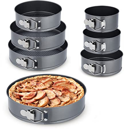 Relaxdays Springform Set, 7-TLG., runde Backformen, Ø 14/16/18/20/24/26/28 cm, Edelstahl, Antihaft Kuchenform, anthrazit