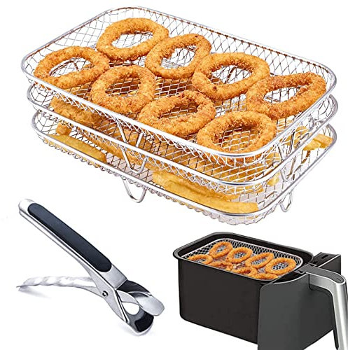 Grille Vapeur pour Friteuse à Air, Accessoires pour Friteuse à Air, Gril Multifonction Double Couche Compatible Avec les Accessoires en Acier Inoxydable Af300eu/af400eu 304 Avec Clips Anti-brûlure