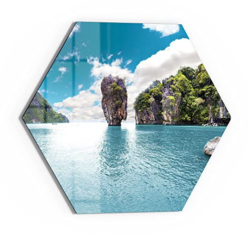 DEQORI Glasbild Echtglas | Motiv Paradiesisches Thailand | sechseckig einteilig 55x47,6 cm | schöne Dekoration | Wandbild für Wohnzimmer, Schlafzimmer, Flur & Küche | moderne Wanddeko
