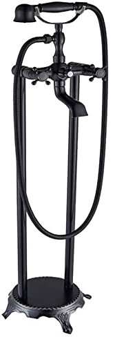 Robinet de Baignoire à Fixation au Sol Autoportant - Double Poignées Vintage, Ensemble Mitigeur Bain-Douche Avec Douchette, Bronze Noir