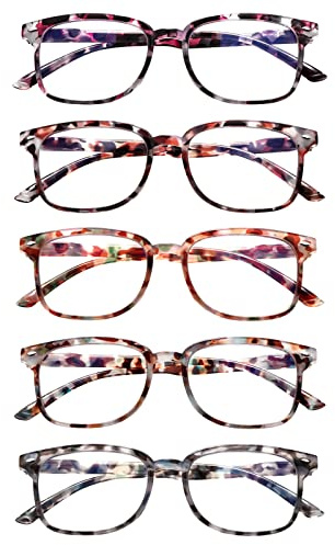 ZONLON 5 Pack Reading Glasses for Women - Anti Blue Light Blocking with Spring Hinges Readers for Women