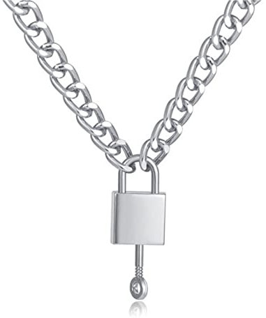 WEITING Punk Choker Lock Key Necklace Layered Chain On The Neck With Lock Punk Jewelry Key Padlock Pendant Necklace For Women Gift chain-silver