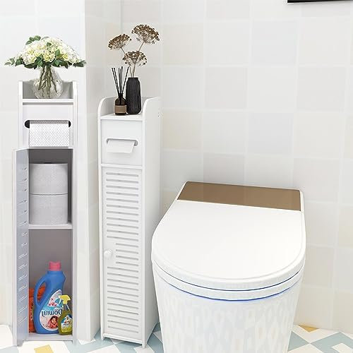 Qimu Schmal Badezimmerschrank, wasserdichte Kleines Badschrank Freistehender Badezimmer-Aufbewahrungsregal, Mehrzweck-Aufbewahrungsschrank für Bad, Schlafzimmer, Wohnzimmer, Küche, 81x16x16 cm, Weiß