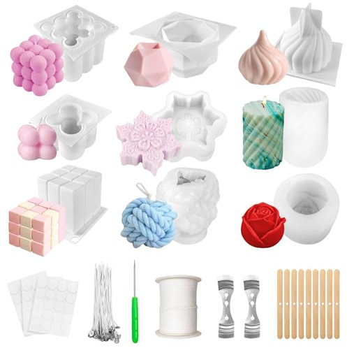 Eurtes 9 Stück Kerzenform Bubble Kerzen Kit, 3D DIY Silikonform Kerzen Gießen Formen mit 61m Kerzendocht Set, Kerzenformen zum Gießen für DIY Aromatherapie Kerzen, Heimdekorationen (9 Stück)