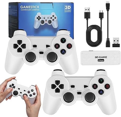 Video Game Console, 80s 90s Games Consoles with Integrated 64GB Card, 3D 9000 Games, Classic Super 2.4G Wireless USB Plug and Play TV Stick with 2 4k Game Controllers