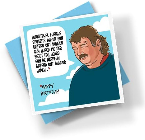 Clarksons Farm quadratische Karte mit englischer Aufschrift Happy Birthday, lustiger Witz, TV-Show, Diddly Squat, Jeremy Caleb Slur Gereld, blauer Umschlag, Geschenke, personalisierbare/leere